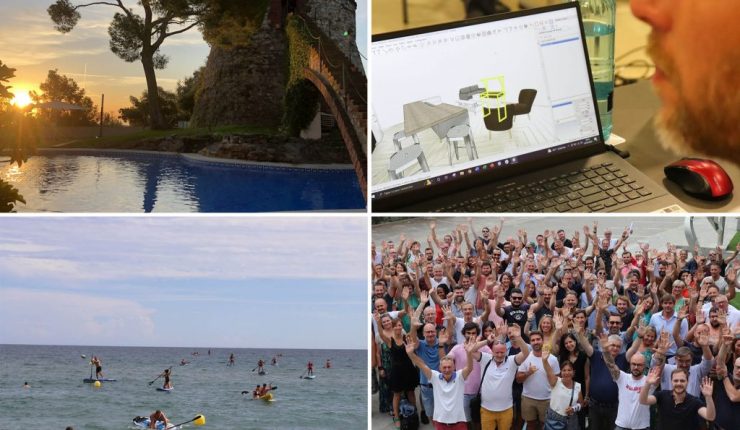 Montage de 4 photos de paysages et de l'équipe durant la convention annuelle à Barcelone