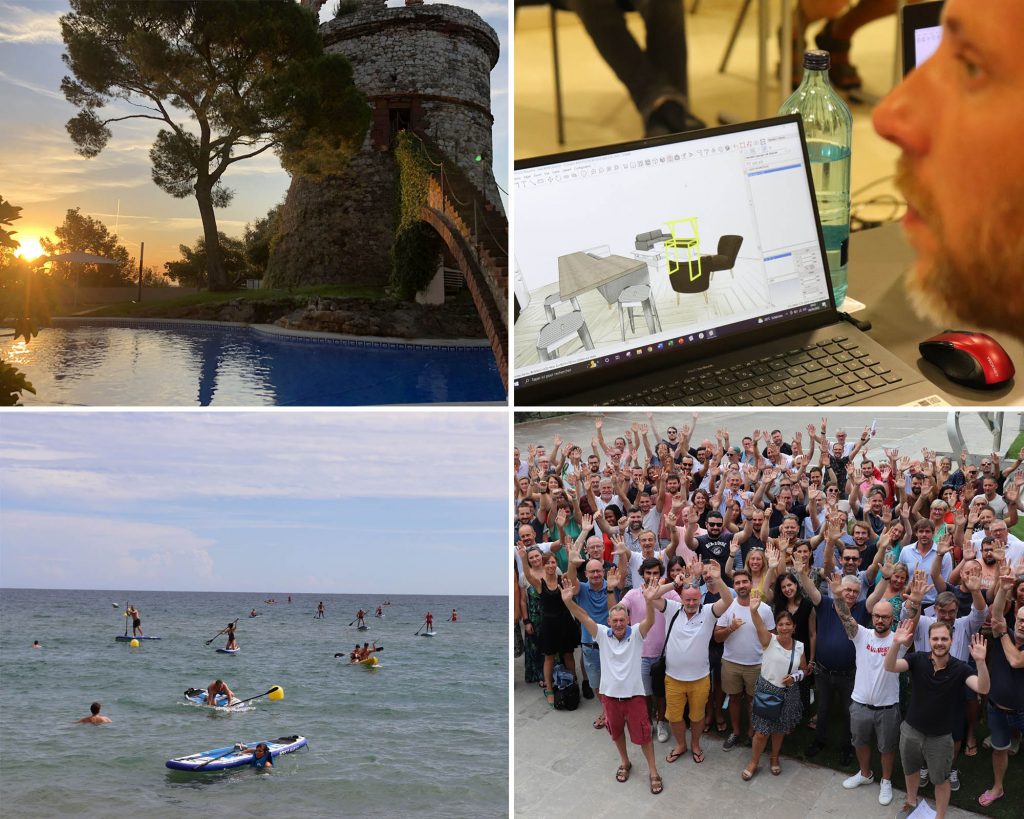 Montage de 4 photos de paysages et de l'équipe durant la convention annuelle à Barcelone